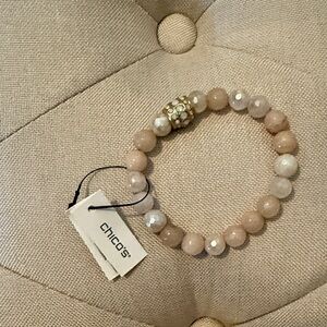 Chico's Elegant Beige and Gold Beaded Bracelet